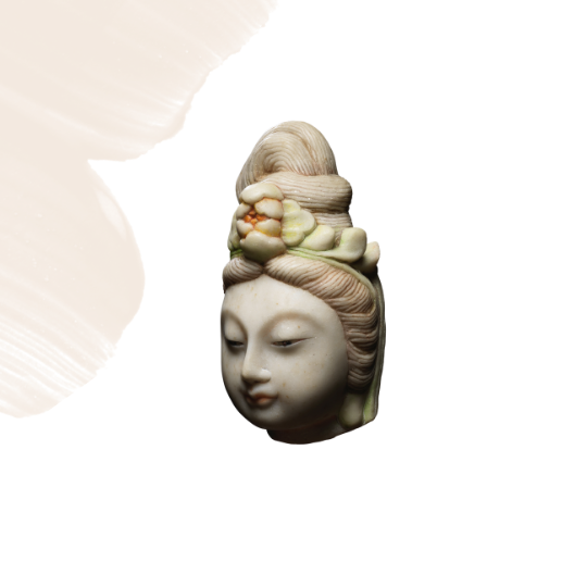 Polychrome Guanyin Head in White Marble